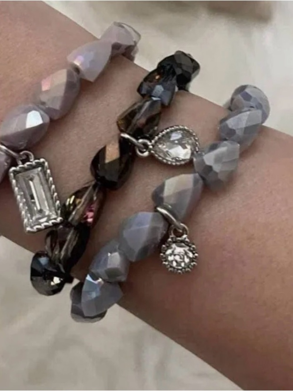 Park Lane Orchid Faceted Bead Bracelet with Crystal Charms